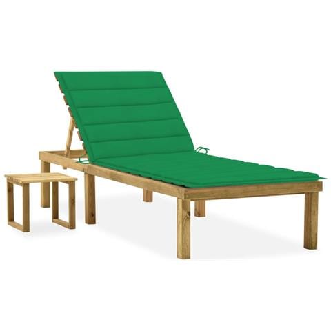 Lettino Da Giardino Con Tavolino Cuscino Legno Pino Impregnato - Foto 2