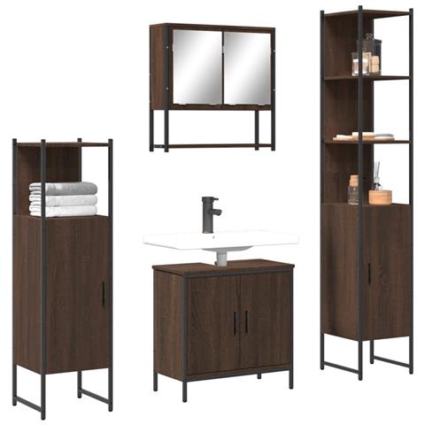 Set Mobili Da Bagno 4 Pz Rovere Marrone In Legno Multistrato - Foto 8
