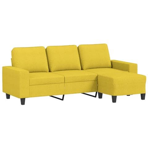 Divano a 3 Posti con Poggiapiedi Giallo Chiaro 180cm in Tessuto - Foto 1