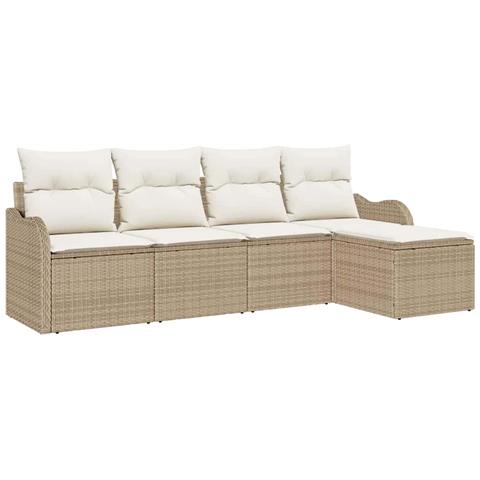 Set di divani da giardino 5 pezzi con cuscini Beige Polirattan, Divano da giardino 2 posti con cuscini Beige Polirattan - Foto 1