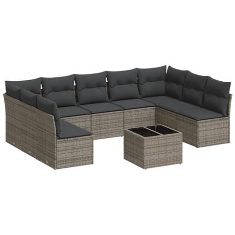 Set Divano da Giardino 10 pz con Cuscini Grigio in Polyrattan - Foto 1
