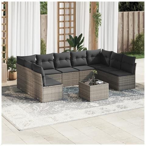 Set Divano da Giardino 10 pz con Cuscini Grigio in Polyrattan - Foto 2