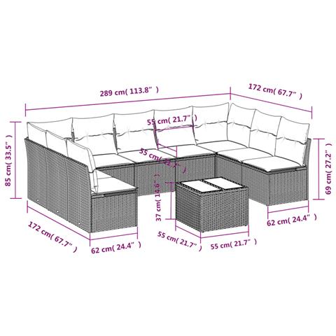Set Divano da Giardino 10 pz con Cuscini Grigio in Polyrattan - Foto 3