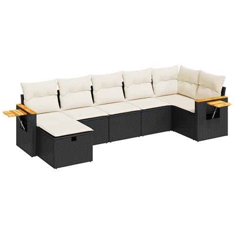 Set Divani da Giardino con Cuscini 7pz Nero Polyrattan - Foto 1