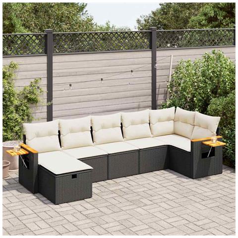 Set Divani da Giardino con Cuscini 7pz Nero Polyrattan - Foto 2