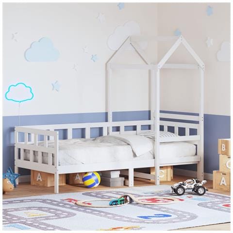 Dormeuse con Tetto 80x200 cm Bianco in Legno Massello di Pino - Foto 2