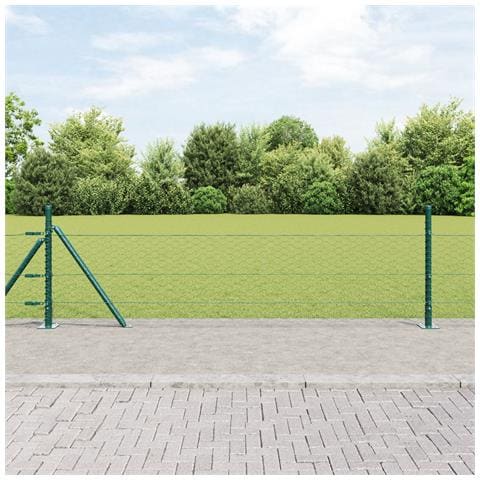 Recinzione esagonale Verde 0,4x10 m in acciaio, Pali di recinzione con basi 7 pz Ø32mm 50cm in acciaio zincato - Foto 2