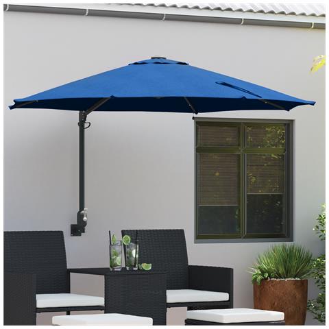 Ombrellone da Giardino Montato a Muro con LED Blu Azzurro 248 cm - Foto 2