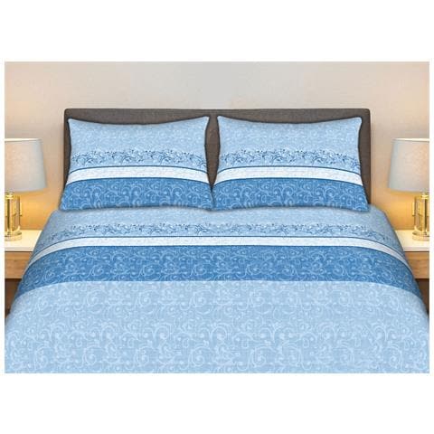 Completo Lenzuola Stiro Facile 100% Cotone Made Italy Effetto Seta Drappo Matrimoniale Azzurro - Foto 1