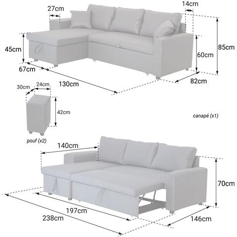 Tonydivano Letto Angolare A 3 Posti Grigio - Foto 2