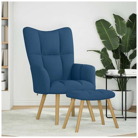 Poltrona Relax con Poggiapiedi Blu in Tessuto - Foto 2