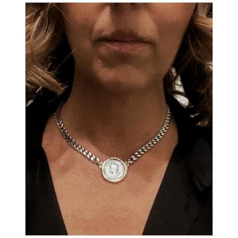 Collana Con Catena Di Diamanti E Medaglione Centrale Misto - Foto 3