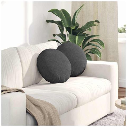 Cuscini per Seduta 2 pcs Grigio scuro Ø 40 cm Tessuto in Cords - Foto 2