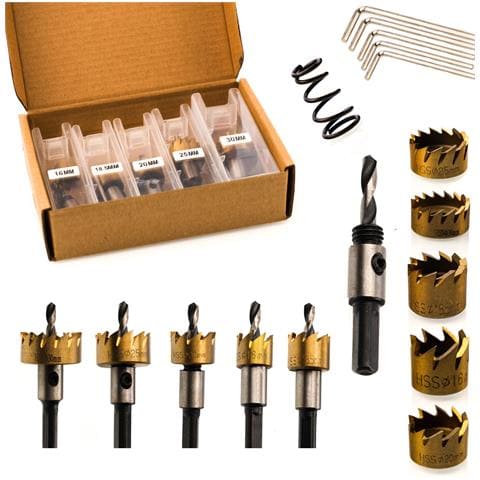 Set Di Seghe A Tazza Per Metallo, Legno E Acciaio - 5 Pezzi (16-30mm) | Hss Rivestito In Titanio | Precisione E Durata - Foto 1