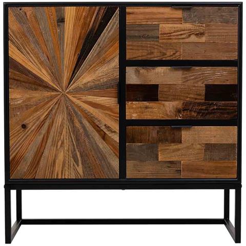 Mobile Da Ingresso In Legno E Metallo Con 1 Anta E 3 Cassetti Marrone 80x34x80 - Foto 2