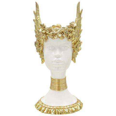 Scultura Athena Busto Femminile Con Corona Alata In Resina Bianca E Oro - Foto 1