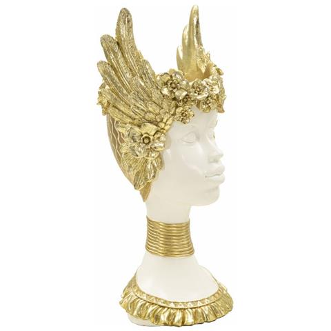 Scultura Athena Busto Femminile Con Corona Alata In Resina Bianca E Oro - Foto 2