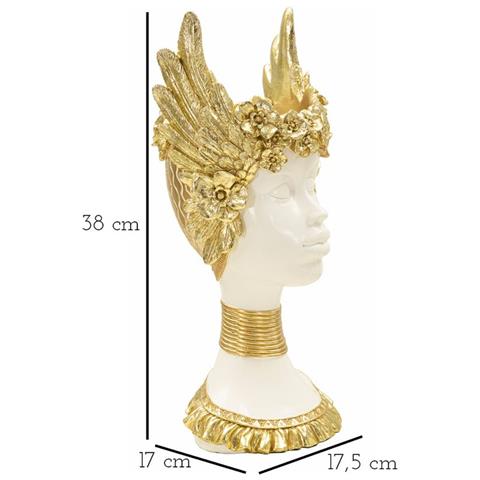 Scultura Athena Busto Femminile Con Corona Alata In Resina Bianca E Oro - Foto 7