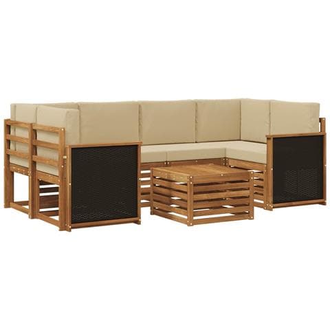 Set di divani da esterno con cuscino 7 pcs Naturale e Beige - Foto 1