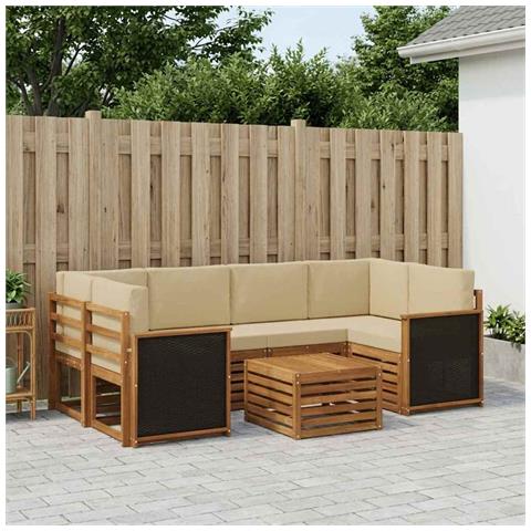Set di divani da esterno con cuscino 7 pcs Naturale e Beige - Foto 2