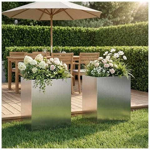 Vaso da giardino 2 pz Argento 40 x 30 x 40 cm Acciaio zincato - Foto 2
