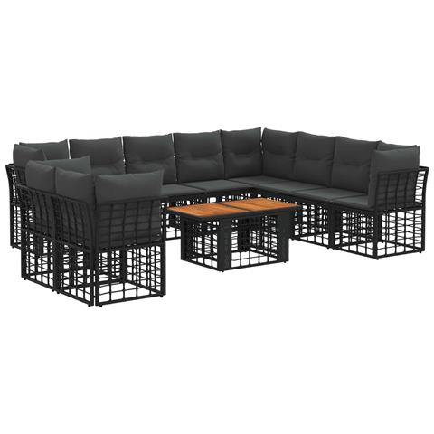 Set Divano da Giardino 11 pz Nero e Grigio scuro polyrattan - Foto 1