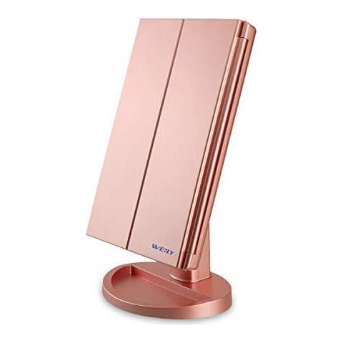 Illuminato Vanity Specchio Di Trucco 1x 2x 3x Ingrandimento Trifold Con 36 Led Luci Touch Screen E Usb Di Ricarica 180 Gradi Supporto Regolabile Per Controsoffitto Cosmetico Di Trucco Mirror (in Oro Rosa) - Foto 1