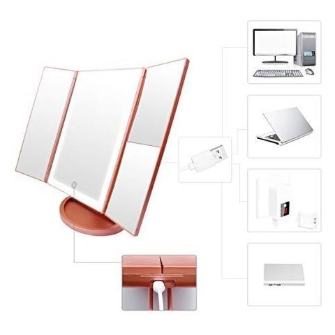 Illuminato Vanity Specchio Di Trucco 1x 2x 3x Ingrandimento Trifold Con 36 Led Luci Touch Screen E Usb Di Ricarica 180 Gradi Supporto Regolabile Per Controsoffitto Cosmetico Di Trucco Mirror (in Oro Rosa) - Foto 4