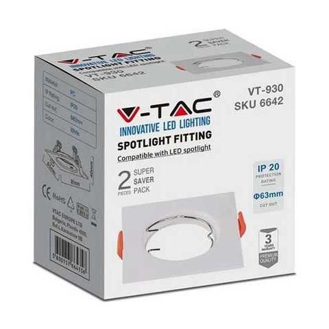 V-tac Vt-930 Portafaretti Da Incasso Quadrato Policarbonato Bianco Box 2pcs Per Lampadine Gu10-gu5.3 - Sku 6642 - Foto 1