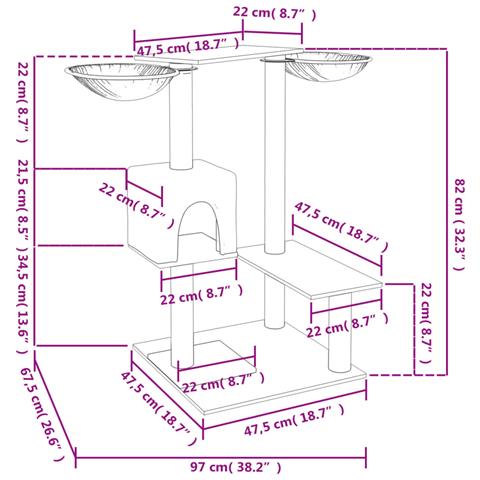 Albero Per Gatti Con Tiragraffi Crema 82 Cm - Foto 7