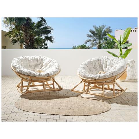 Set Di 2 Sedie A Dondolo Rattan Naturale E Beige Chiaro Orvieto - Foto 1