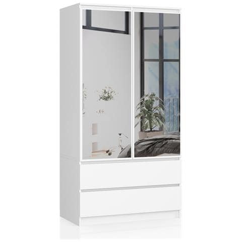 Armadio A 2 Ante Battenti E Cassetti S90 con specchio, 90x51x180 cm, Colore Bianco - Foto 1