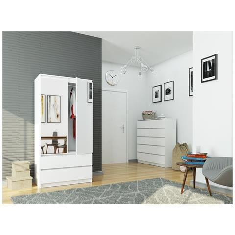 Armadio A 2 Ante Battenti E Cassetti S90 con specchio, 90x51x180 cm, Colore Bianco - Foto 6