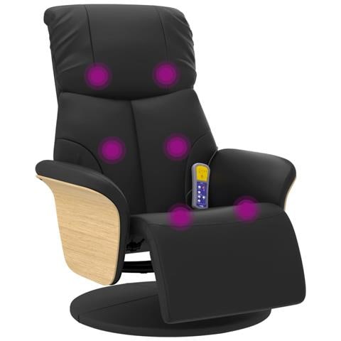 Poltrona Reclinabile Massaggiante Poggiapiedi Nera Similpelle - Foto 1