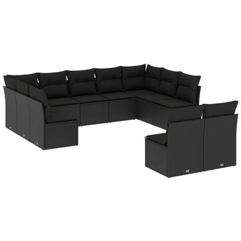 Set Divani Da Giardino 11 Pz Con Cuscini In Polyrattan Nero - Foto 1