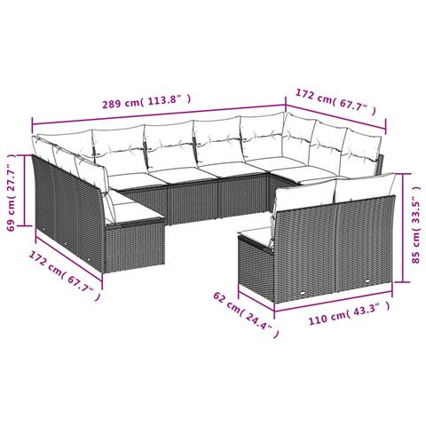 Set Divani Da Giardino 11 Pz Con Cuscini In Polyrattan Nero - Foto 2
