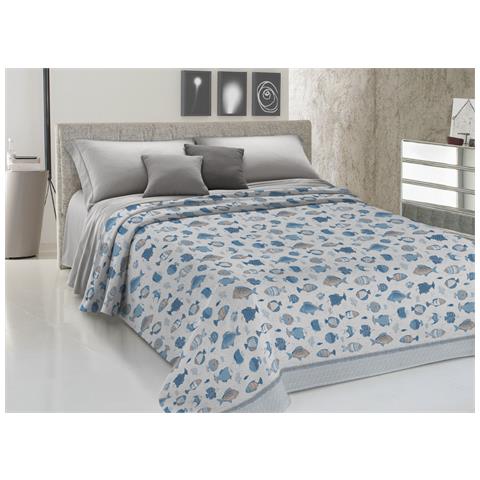 Copriletto Piquet Primavera Estate 100% Cotone Disegno Oceano Singolo Bianco - Foto 1