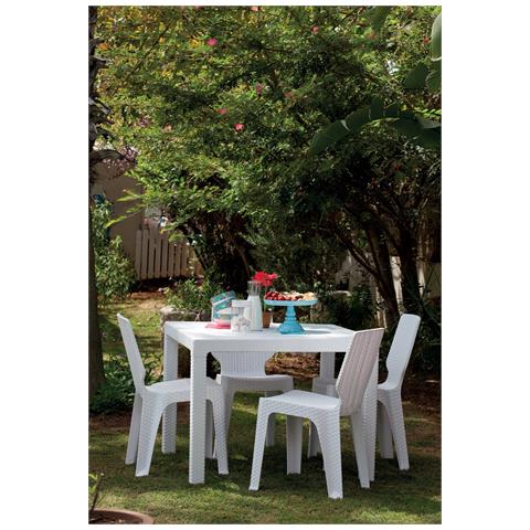 Tavolo In Resina Quadrato Effetto Rattan Bianco Quartet Table - Foto 2