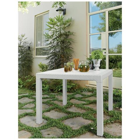 Tavolo In Resina Quadrato Effetto Rattan Bianco Quartet Table - Foto 3