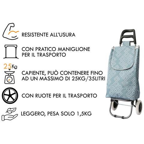 Carrello Spesa Con Ruote Trolley Portaspesa Con Manico Giuditta Carrello Azzurro - Foto 2