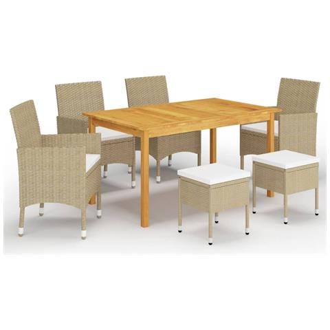 Set Mobili Da Pranzo Per Giardino 7 Pz Beige - Foto 1
