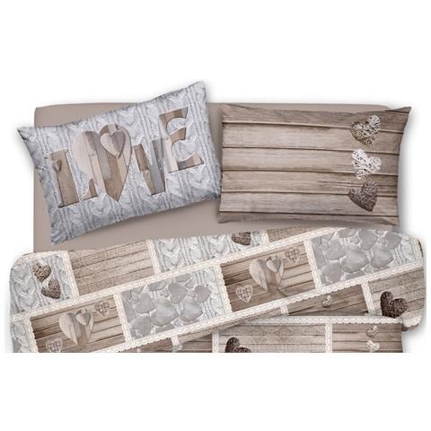 Copripiumino Sacco Piumone Pensieri Delicati Cotone Disegno Shabby Love Matrimoniale Beige - Foto 2