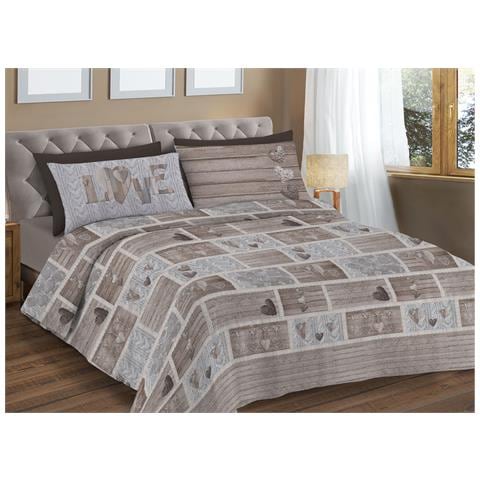 Copripiumino Sacco Piumone Pensieri Delicati Cotone Disegno Shabby Love Matrimoniale Beige - Foto 1
