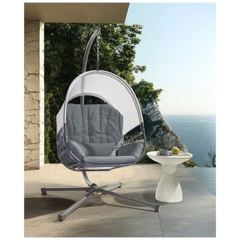 Poltrona Sospesa Con Supporto Da Pavimento Alviano Tessuto Grigio Scuro - Foto 1