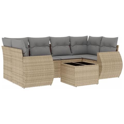 Set Divani Da Giardino 7 Pz Con Cuscini Beige In Polyrattan - Foto 2