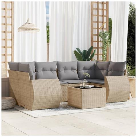 Set Divani Da Giardino 7 Pz Con Cuscini Beige In Polyrattan - Foto 1