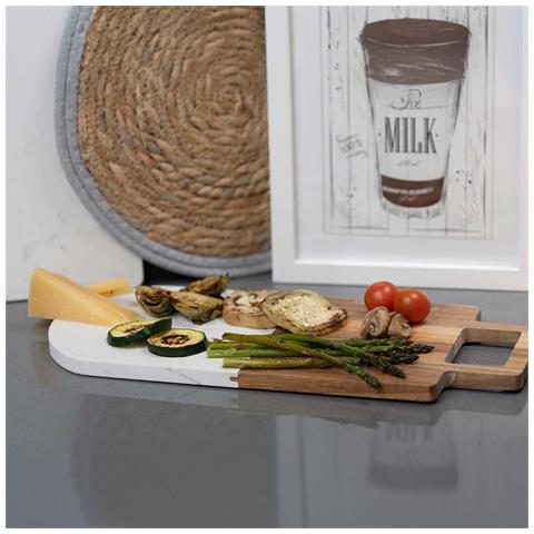 Tagliere In Legno E Marmo Bianco Con Manico 18x38x1,5 Cm. Colore Bianco - Foto 5