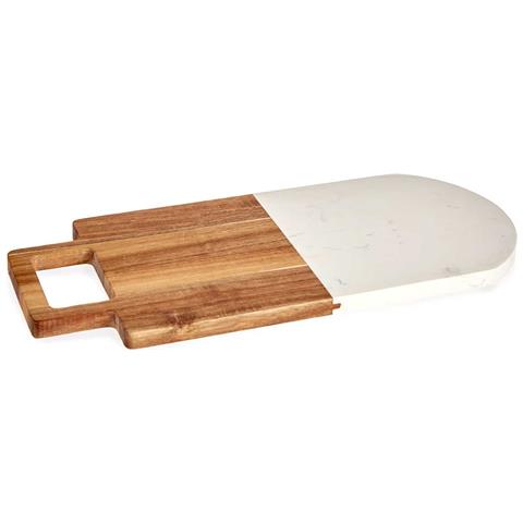 Tagliere In Legno E Marmo Bianco Con Manico 18x38x1,5 Cm. Colore Bianco - Foto 1