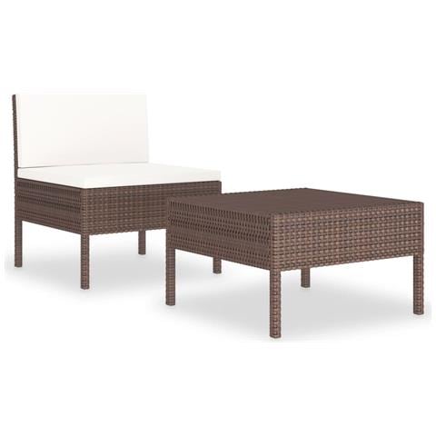 Set Divani Da Giardino 2 Pz Con Cuscini In Polyrattan Marrone - Foto 1