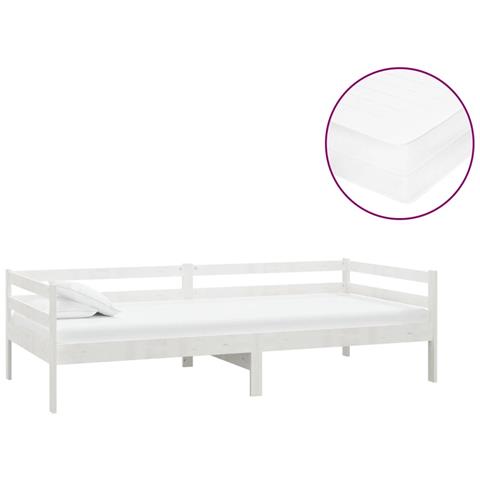 Divano Letto Con Materasso 90x200 Cm Bianco In Legno Di Pino - Foto 1